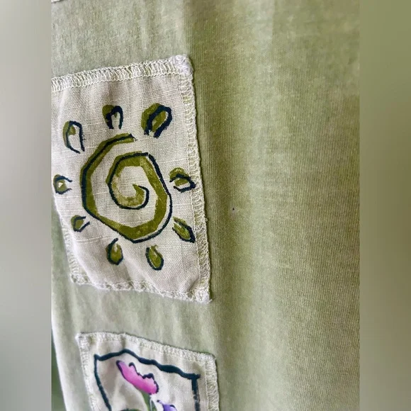 VINTAGE VIVA CITY USA Green Patchwork Cotton Oversized Lagenlook Midi Dress | L - Picture 8 of 15